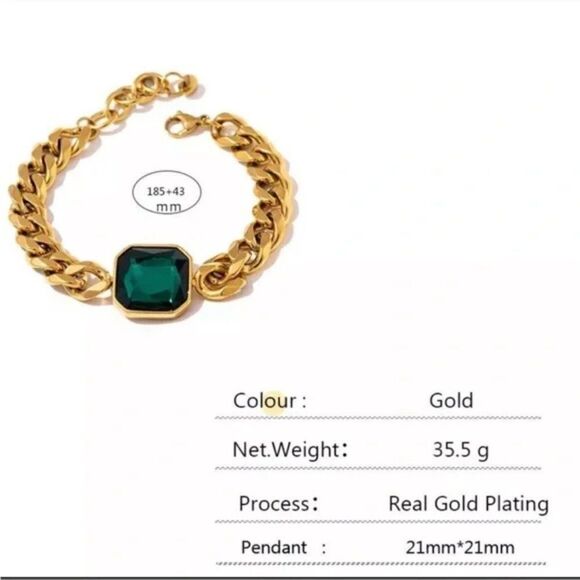 #33 ⭐️ New Emerald Green Gemstone 18K Gold Plated Bracelet - Picture 5 of 7